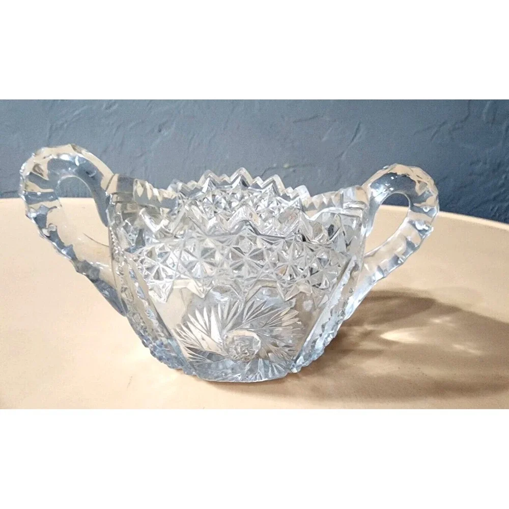 American Brilliant Period Crystal Cut Glass Pinwheel Creamer And Sugar Bowl‎ Set